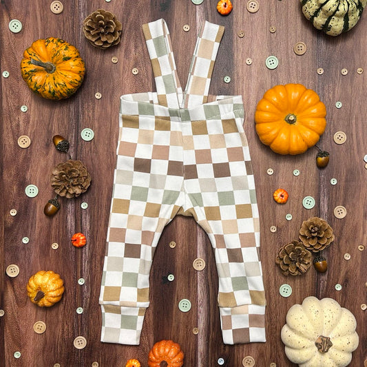 Leggings with suspenders (Elastic waist) - Earthy Checkers